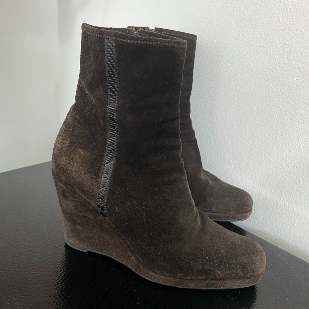 Prada suede heeled boots